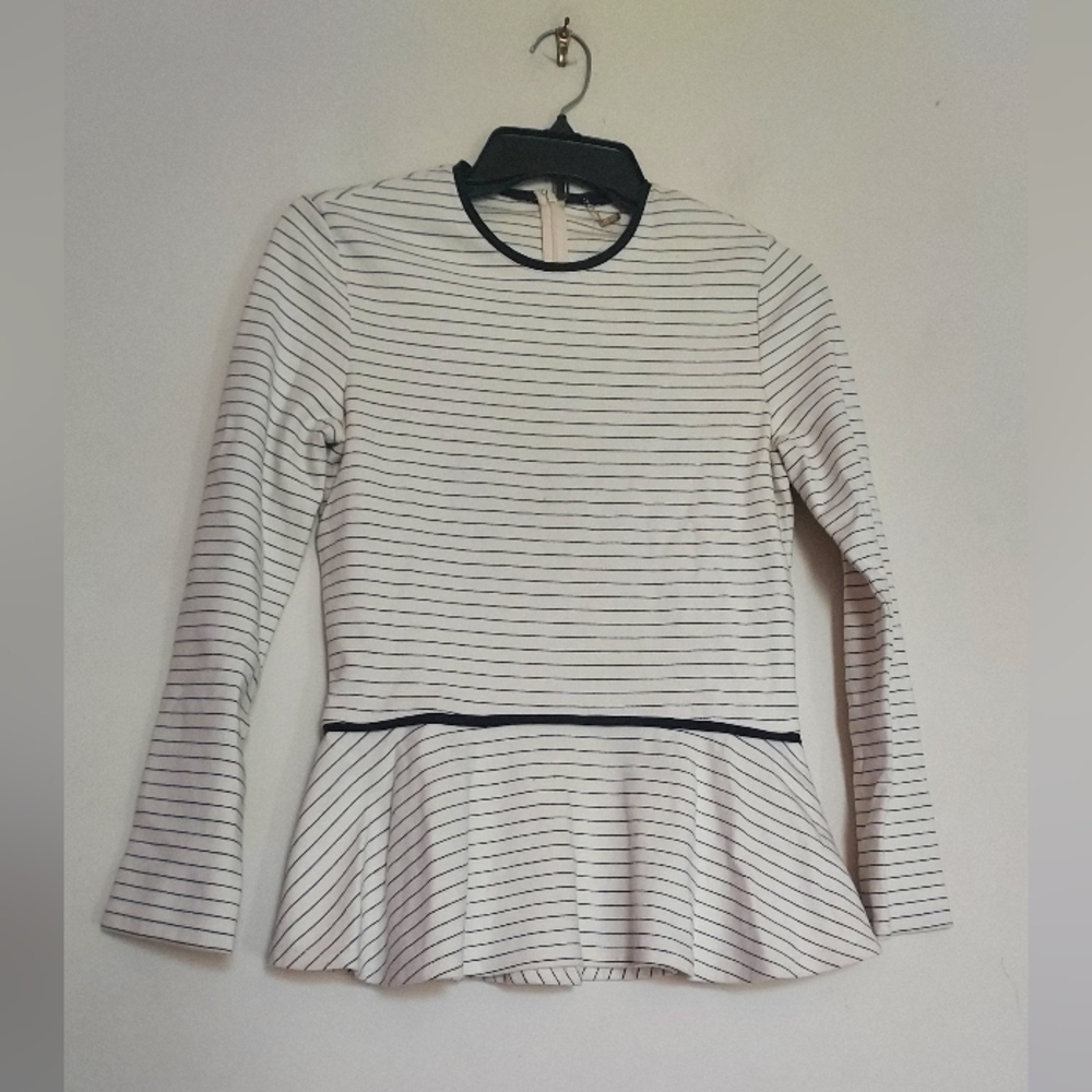 The Row Blue and White Striped Peplum Cotton Top  Sz-S